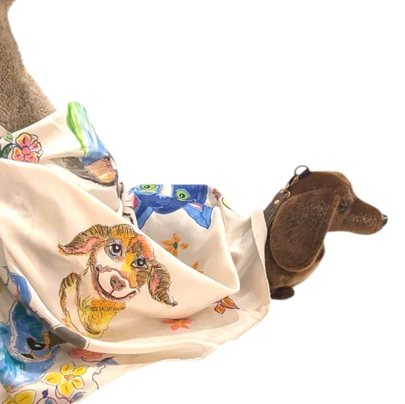 Spring Silk/satin Scarf Hand painted One of A Kind "Best Friends" Dog Print - Picture 11 of 14